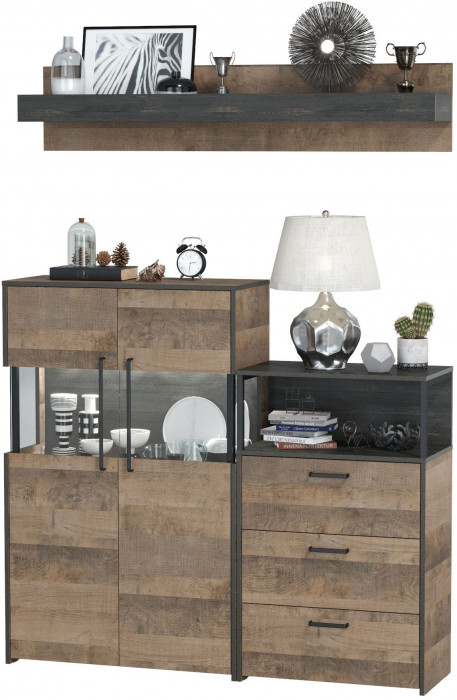 Трувор Гостиная 007, цвет дуб гранж песочный/интра, ШхГхВ 151,8х37х195 см., универсальная сборка, есть светодиодная подсветка