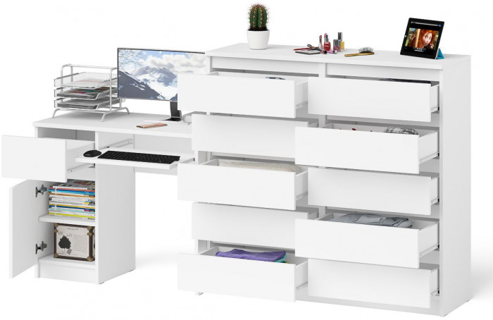 Мори Стол компьютерный МС-1 левый + Комод МК1200.10, цвет белый, ШхГхВ 210,4х50х115 см., выдвижной ящик слева, НЕ универсальная сборка