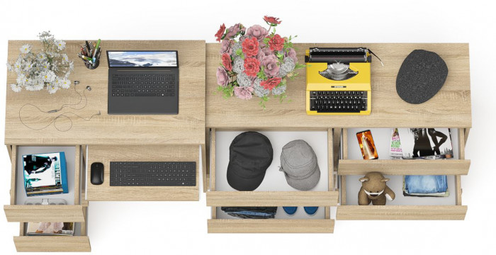 Мори компьютерный стол МС-6 левый + Комод МК1200.6, дуб сонома