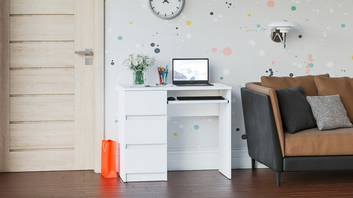 Мори Стол компьютерный МС-6 левый, цвет белый, ШхГхВ 90х50х76,6 см., выдвижные ящики слева, НЕ универсальная сборка