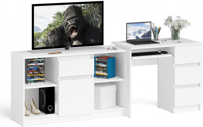 Мори Стол компьютерный МС-6 правый + Тумба МТВ1204.1, цвет белый, ШхГхВ 210,4х50х76,6 см., выдвижные ящики справа, НЕ универсальная сборка