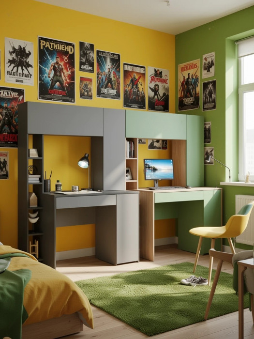 Два стола комп.Комфорт 12.71, антрацит/тёмно-серый/гикори рокфорд натуральный/дымчатый зелёный