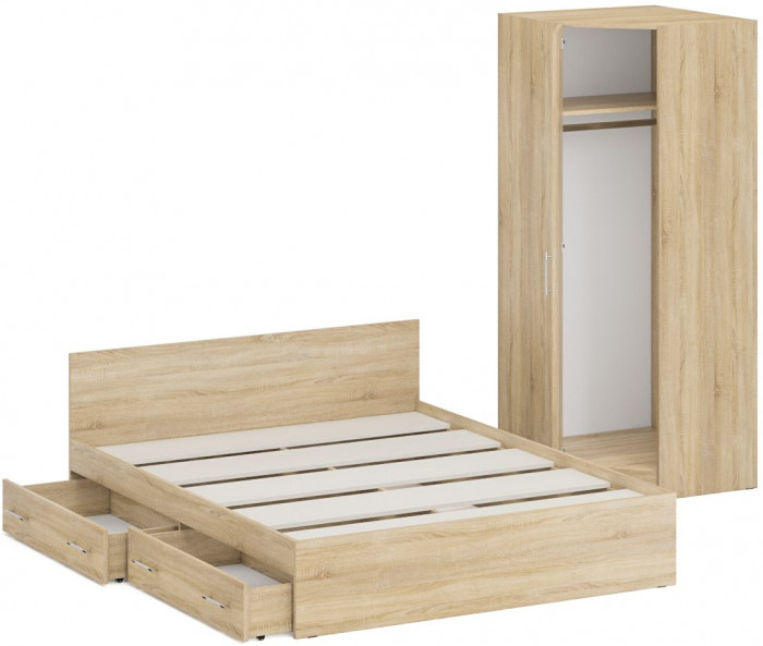 Кровать с ящиками 1600 + угловой шкаф Стандарт, дуб сонома