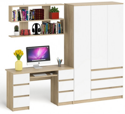 Мори компьютерный стол МС-2 + Шкаф МШ1200.1 + Полка 1200, дуб сонома/белый