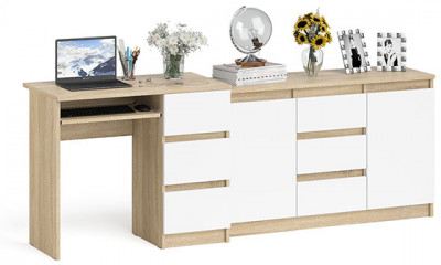 Мори компьютерный стол МС-6 правый + Комод МК1200.3, дуб сонома/белый