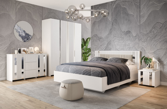 Кровать двуспальная 160х200 "Харди" - Белый текстурный/Ясень белый