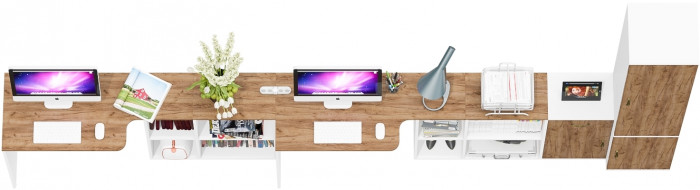 Лидер-8 Стол + Стол + Пенал МД 21Б + Тумба МД 3.15, цвет белый шагрень/крафт золото, ШхГхВ 410х50/37,5х75/190 или 230х160/50х75/190 см., НЕ ун. сб.