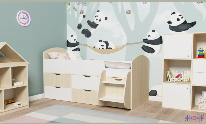 Кровать-чердак Малыш 7 (Дуб молочный/Белое дерево)