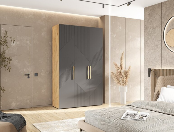 Ирис Шкаф 3-х ств. 1350 браш графит/дуб крафт