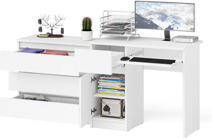 Мори Стол компьютерный МС-1 левый + Комод МК800.1, цвет белый, ШхГхВ 170,4х50х76,6 см., выдвижной ящик слева, НЕ универсальная сборка