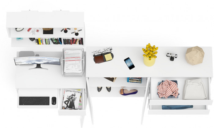 Мори компьютерный стол МС-1 правый + Комод МК1600.1 + Полка 900, белый