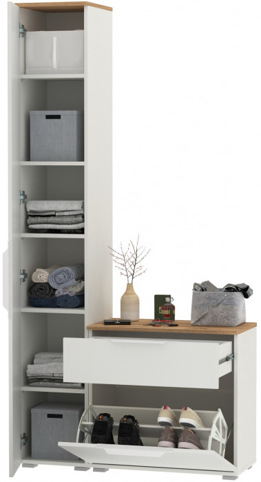 Октава Прихожая 13, белый шагрень/дуб крафт золотой/фасады МДФ белый шагрень