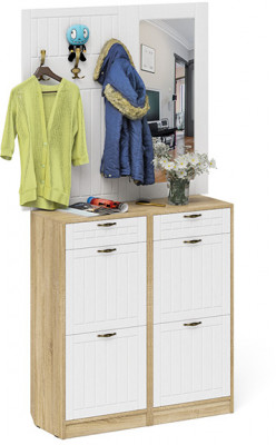 Прихожая П-6 Компоновка № 05, дуб сонома/фасады МДФ белое дерево фрезеровка прованс