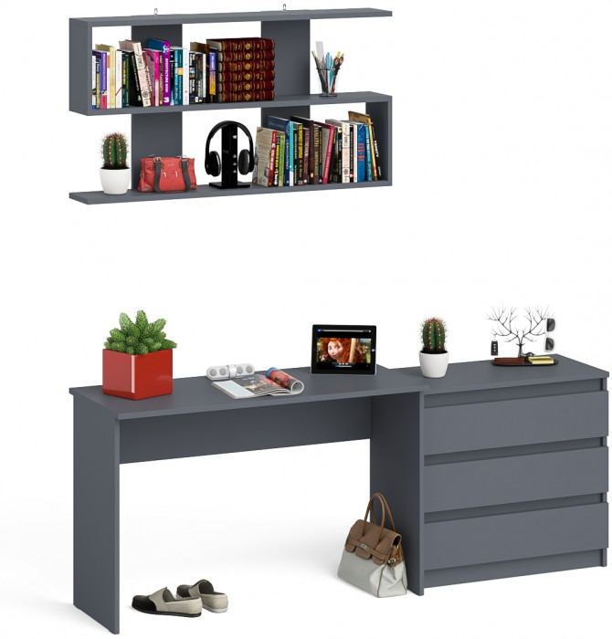 Мори Стол письменный МСП1200.1 + Комод МК800.1 + Полка 1200, цвет графит, ШхГхВ 200,8х50х209,6 см., универсальная сборка