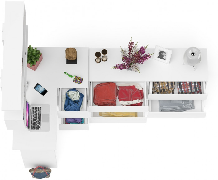 Мори компьютерный стол МС-16 правый + Комод МК1380.6 + Полка 1200, белый