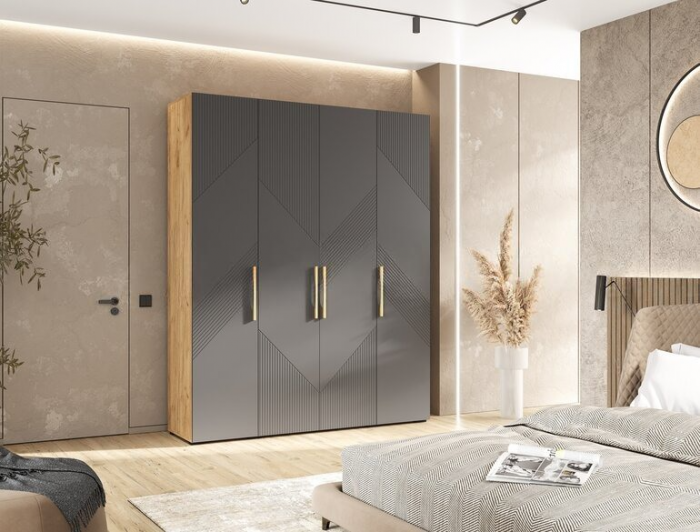 Ирис Шкаф 4-х ств. 1800 браш графит/дуб крафт