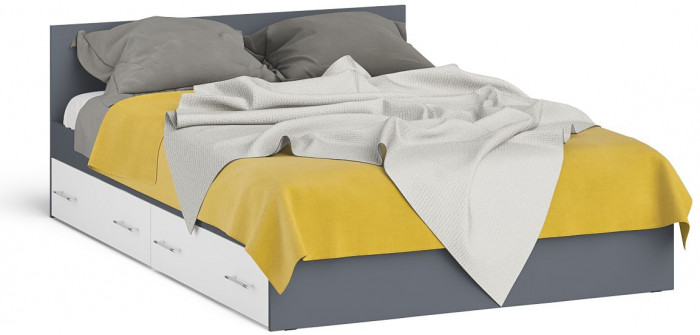 Мори Кровать с ящиками 1400, цвет графит/белый, ШхГхВ 143,5х203,5х70 см., сп.м. 1400х2000 мм., без матраса, основание есть