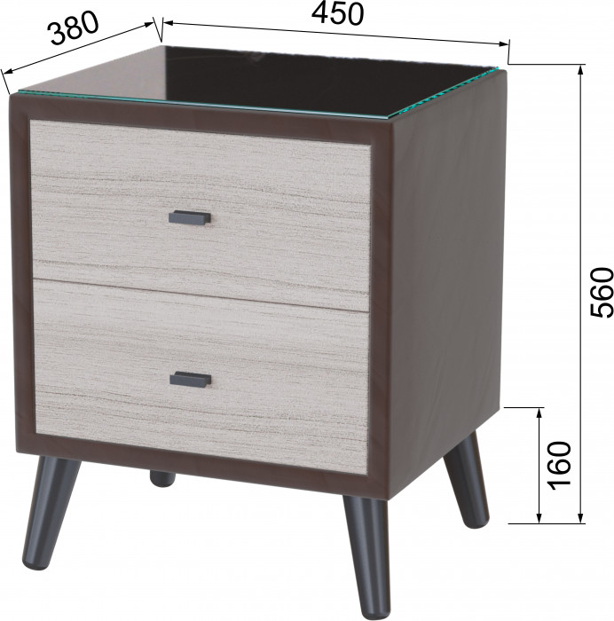 Тумба прикроватная интерьерная Ланс коричневый/мдф сандал белый