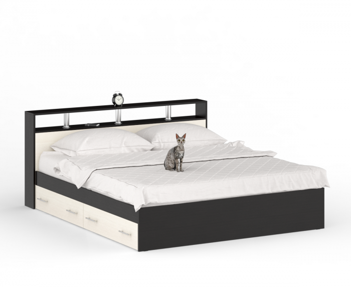 Камелия спальня № 11 Кровать с ящиками 1800 + Две тумбы + Комод + Шкаф 4-х створчатый, венге/дуб лоредо