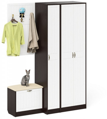 Прихожая П-6 Компоновка № 47, цвет венге/фасады МДФ белое дерево фрезеровка прованс, ШхГхВ 150х50х210 см., универсальная сборка