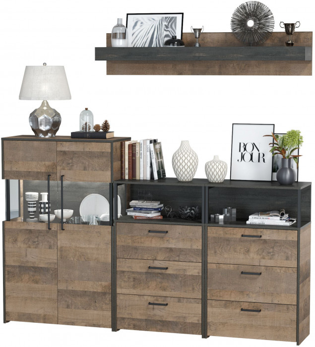 Трувор Гостиная 009, цвет дуб гранж песочный/интра, ШхГхВ 217,8х37х195 см., универсальная сборка, есть светодиодная подсветка