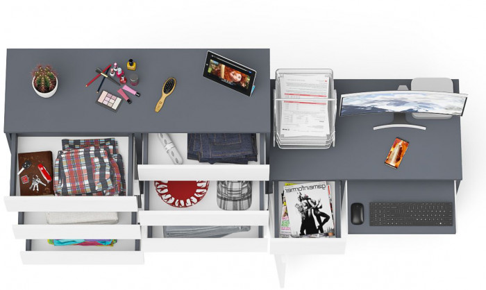 Мори Стол компьютерный МС-1 левый + Комод МК1200.10, цвет графит/белый, ШхГхВ 210,4х50х115 см., выдвижной ящик слева, НЕ универсальная сборка