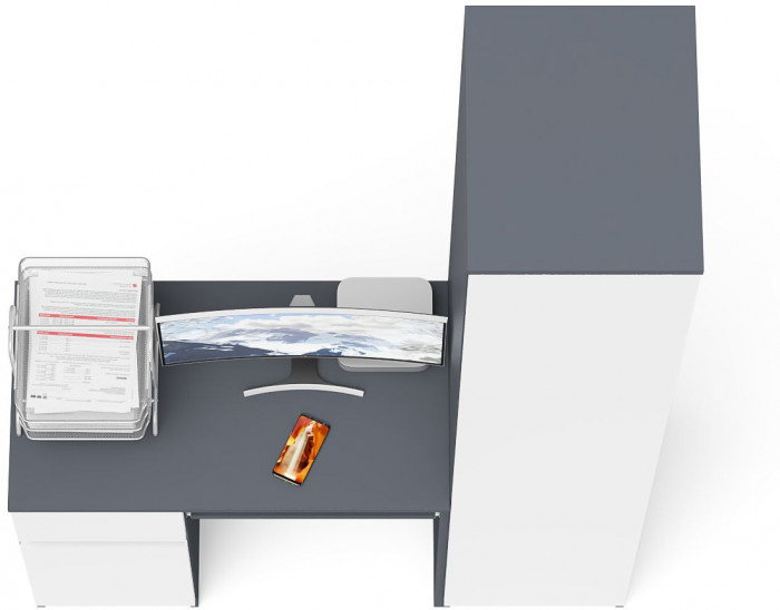 Мори Стол компьютерный МС-1 левый + Пенал МШ400.1, цвет графит/белый, ШхГхВ 130,4х50,4х209,6 см., выдвижной ящик слева, НЕ универсальная сборка