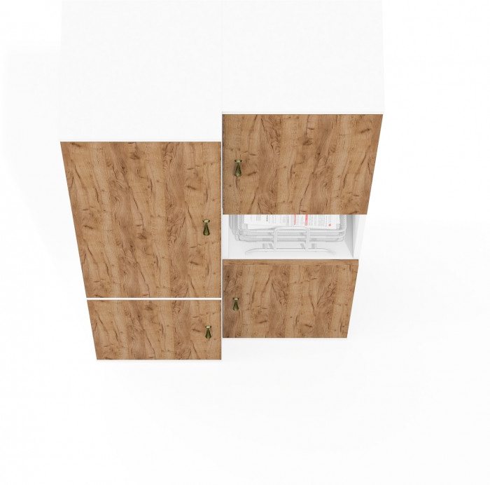 Лидер-8 Модуль Пенал + Пенал МД 21Б, цвет белый шагрень/крафт золото, ШхГхВ 80х37,5х190 см., универсальная сборка