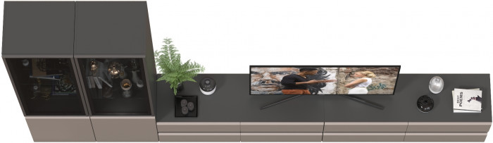 Сидней Комплектация № 130, цвет корпус: антрацит/фасады: МДФ веллюто капучино, ШхГхВ 359,8х41,3х205,2 см., универсальня сборка