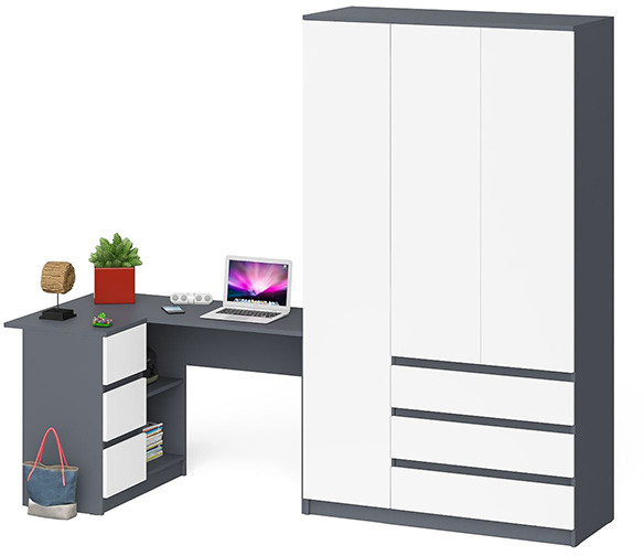 Мори Стол компьютерный МС-16 левый + Шкаф МШ1200.1, цвет графит/белый, ШхГхВ 244,8х84,9х209,6 см., выдвижные ящики слева, НЕ универсальная сборка