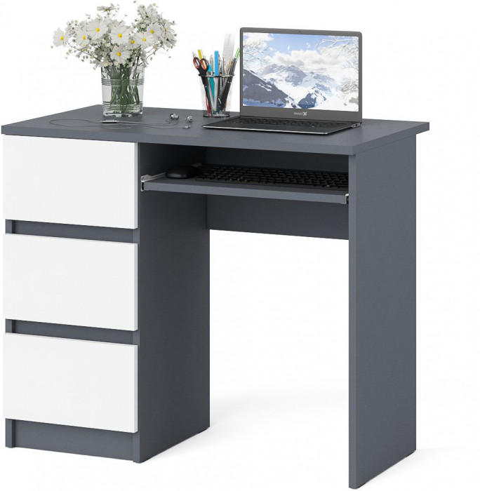 Мори Стол компьютерный МС-6 левый, цвет графит/белый, ШхГхВ 90х50х76,6 см., выдвижные ящики слева, НЕ универсальная сборка