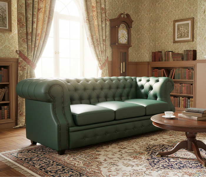 Диван Честер ЛОФТ 3-х местный, зеленый