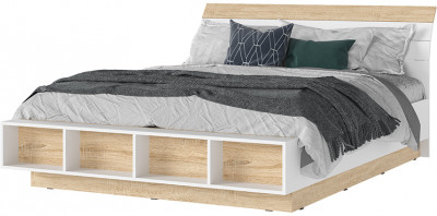 САНСА КР-02 Кровать 1.6х2.0 Фасад ДУБ СОНОМА/Корпус БЕЛЫЙ,ДУБ СОНОМА