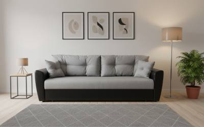 Диван-еврокнижка Амстердам 140, рогожка/экокожа серая