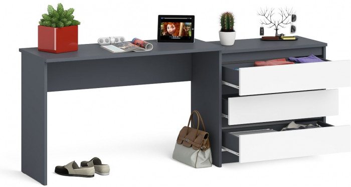 Мори письменный стол МСП1200.1 + Комод МК800.1, графит/белый