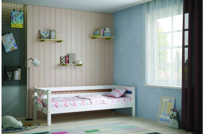 Кровать Соня (вариант 2) с задней защитой, белый