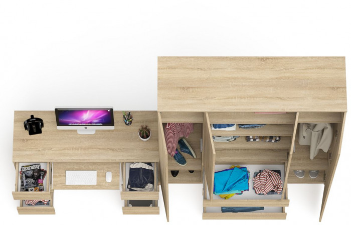 Мори Стол компьютерный МС-2 + Шкаф МШ1600.1, цвет дуб сонома, ШхГхВ 295,8х50,4х209,6 см., универсальная сборка