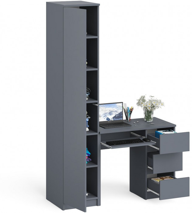 Мори Стол компьютерный МС-6 правый + Пенал МШ400.1, цвет графит, ШхГхВ 130,4х50,4х209,6 см., выдвижные ящики справа, НЕ универсальная сборка