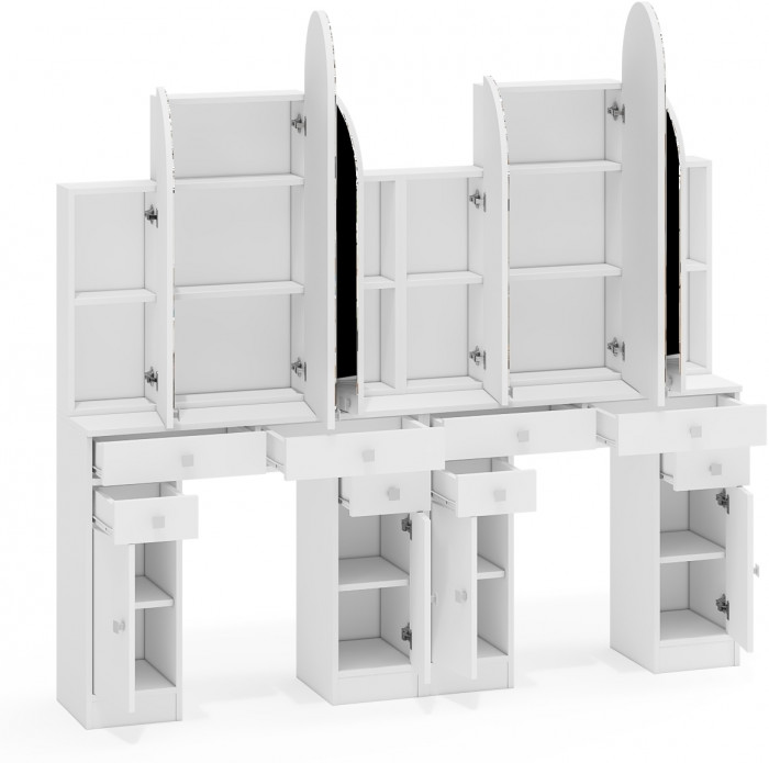Два туалетных столика Трельяжа МД №2, цвет белый шагрень, ШхГхВ 180х31х178 см. (Трельяж (Туалетный столик № 2))