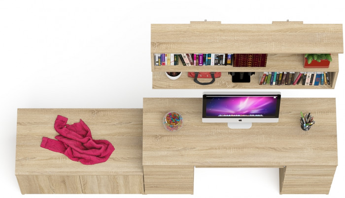 Мори компьютерный стол МС-2 + Тумба МА900.1 + Полка 1200, дуб сонома