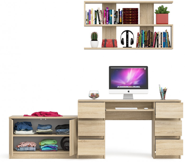 Мори компьютерный стол МС-2 + Тумба МА900.1 + Полка 1200, дуб сонома