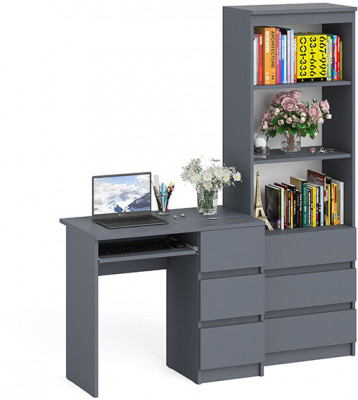 Мори компьютерный стол МС-6 правый + Стеллаж МСТ600.3, графит