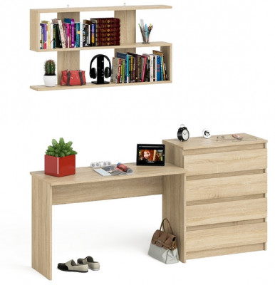Мори письменный стол МСП1200.1 + Комод МК800.4 + Полка 1200, дуб сонома