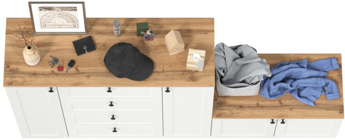 Остин 16.221 Комод + 13.257 Тумба, белый шагрень/дуб крафт золотой