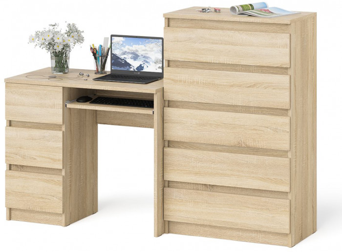 Мори Стол компьютерный МС-6 левый + Комод МК700.5, цвет дуб сонома, ШхГхВ 160,4х50х114 см., выдвижные ящики слева, НЕ универсальная сборка