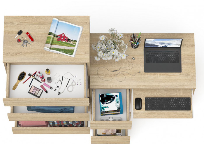 Мори Стол компьютерный МС-6 левый + Комод МК700.5, цвет дуб сонома, ШхГхВ 160,4х50х114 см., выдвижные ящики слева, НЕ универсальная сборка