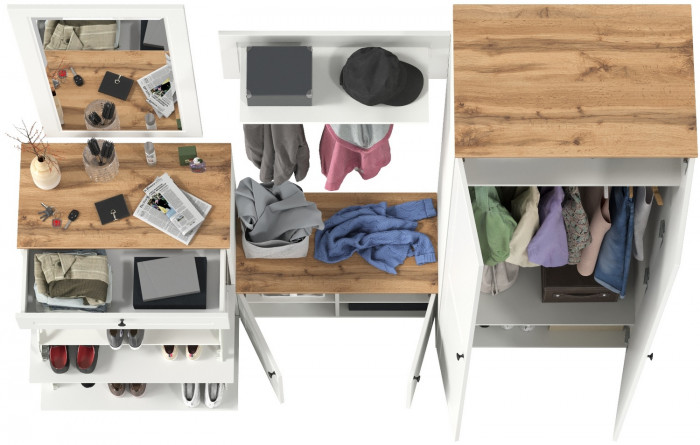 Остин Прихожая 47, белый шагрень/дуб крафт золотой