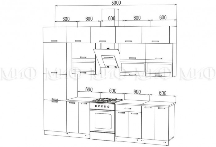Кухня МДФ Техно 3,0 Компоновка №2 Мрамор белый / Бетон графит (Мрамор белый / Бетон графит, Белый)