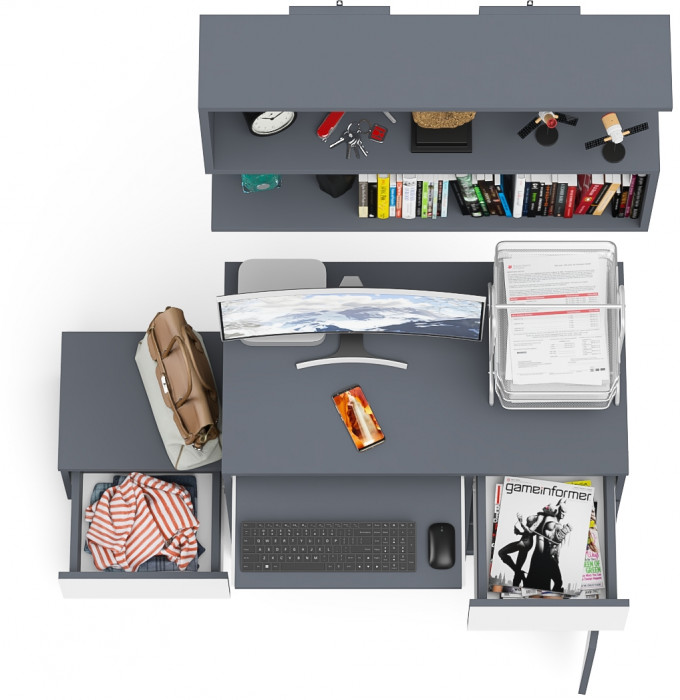 Мори компьютерный стол МС-1 правый + Тумба ТМП400.1 + Полка 900, графит/белый