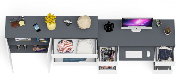 Мори компьютерный стол МС-2 + Комод МК1600.1, графит/белый